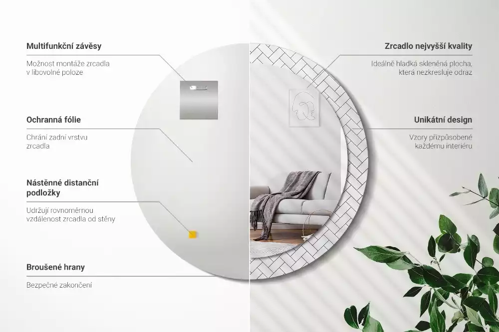 Lustro z drukowaną ramką w wzór jodełki