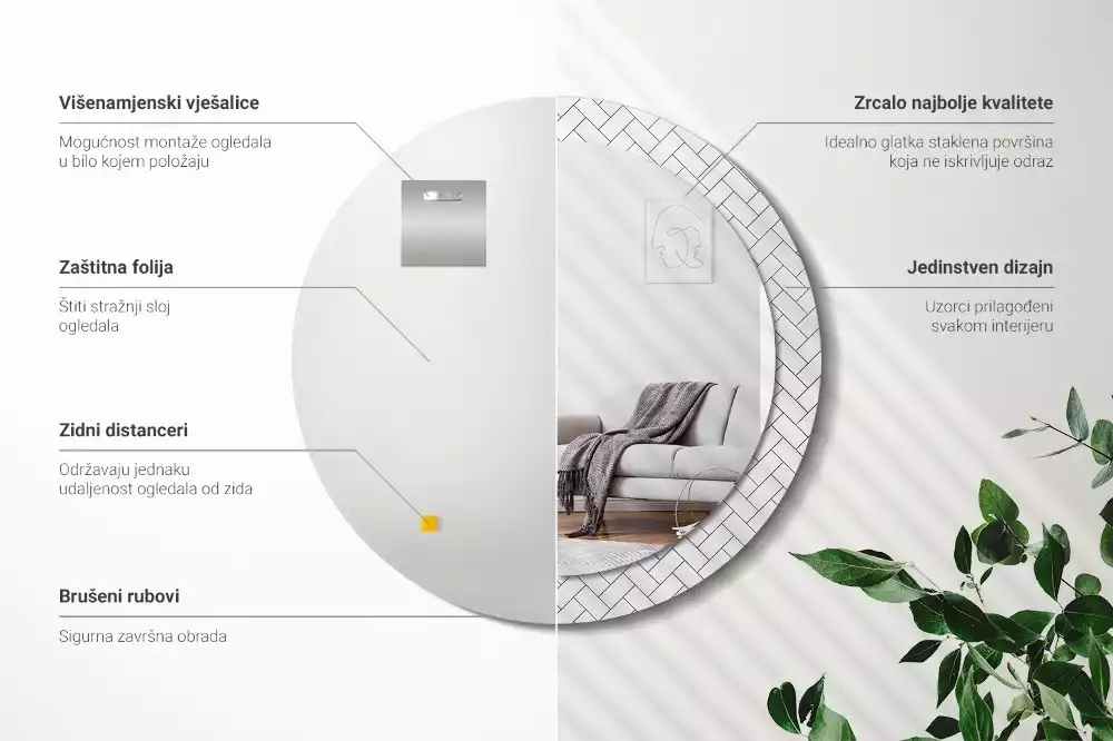 Lustro z drukowaną ramką w wzór jodełki