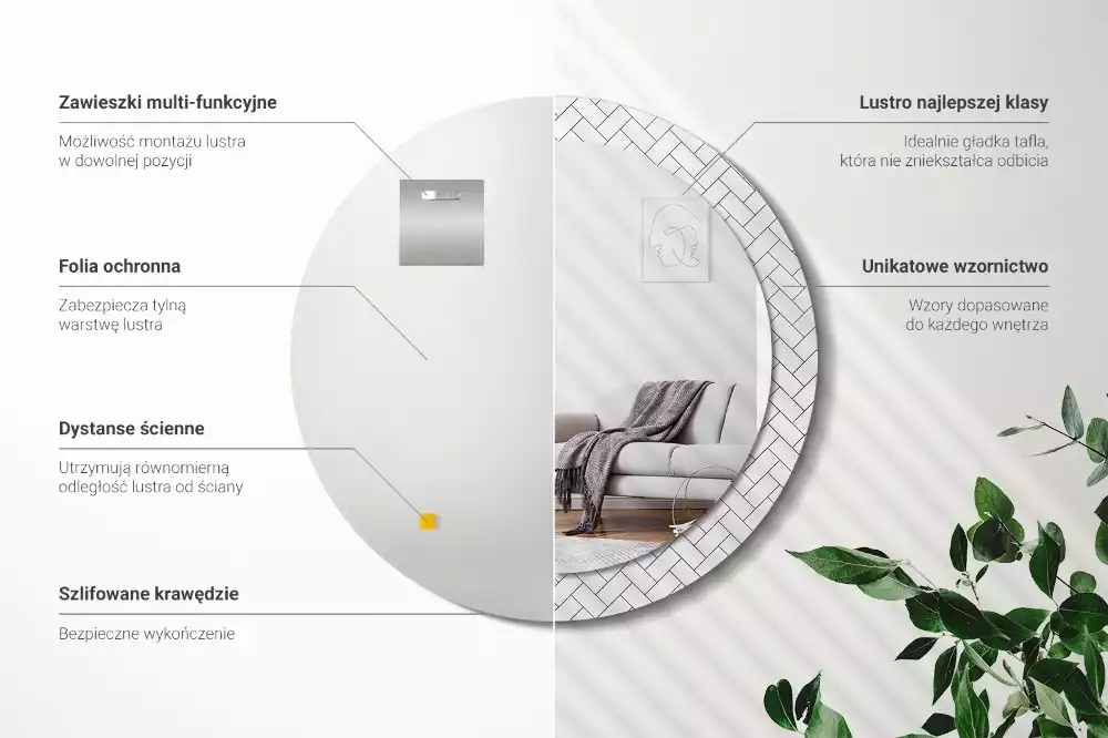 Lustro z drukowaną ramką w wzór jodełki