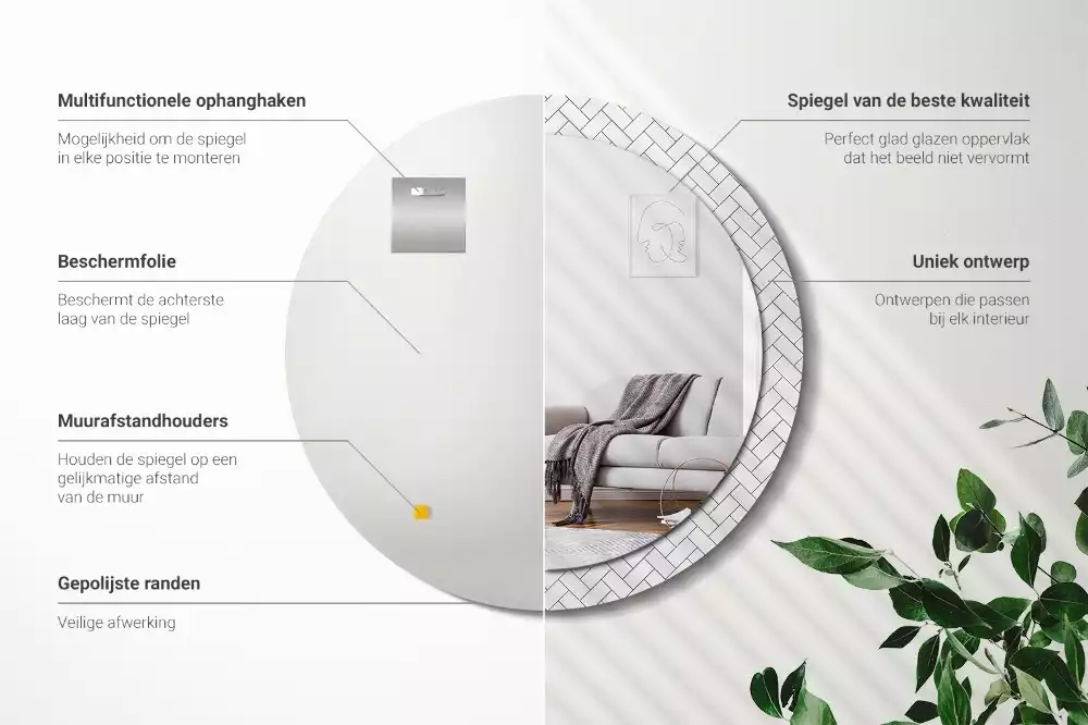 Lustro z drukowaną ramką w wzór jodełki