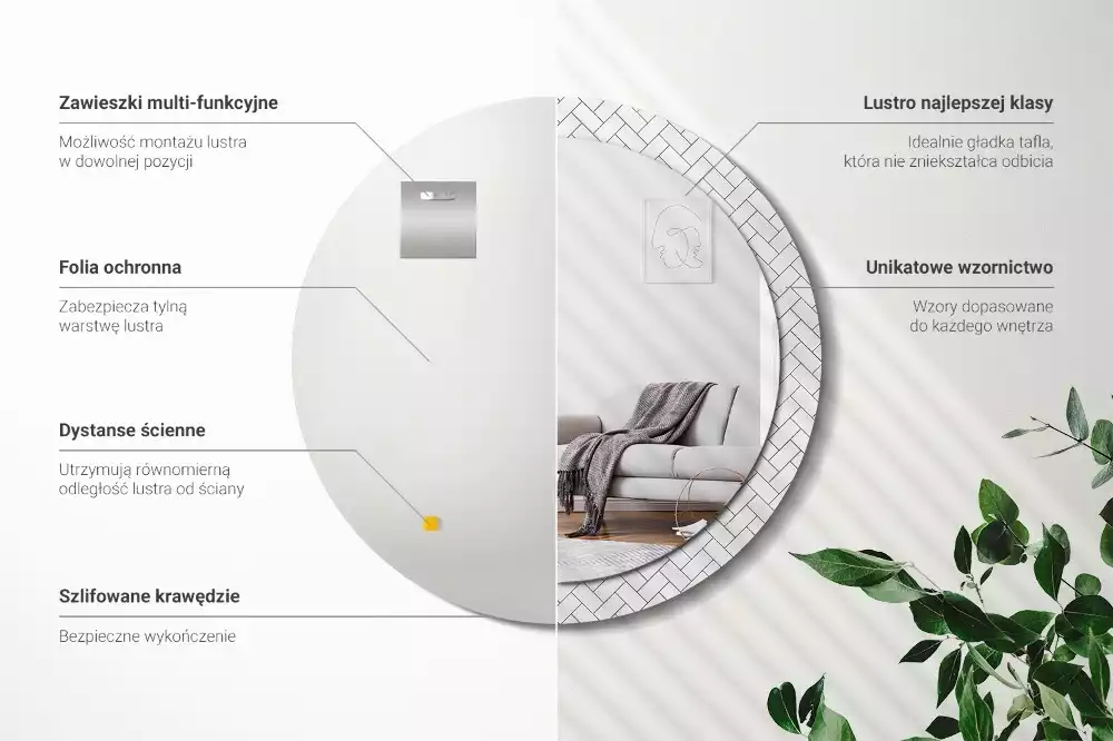 Lustro z drukowaną ramką w wzór jodełki