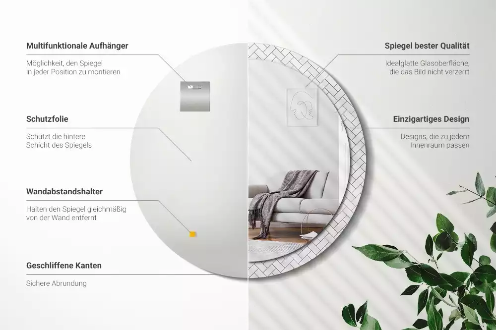 Lustro z drukowaną ramką w wzór jodełki