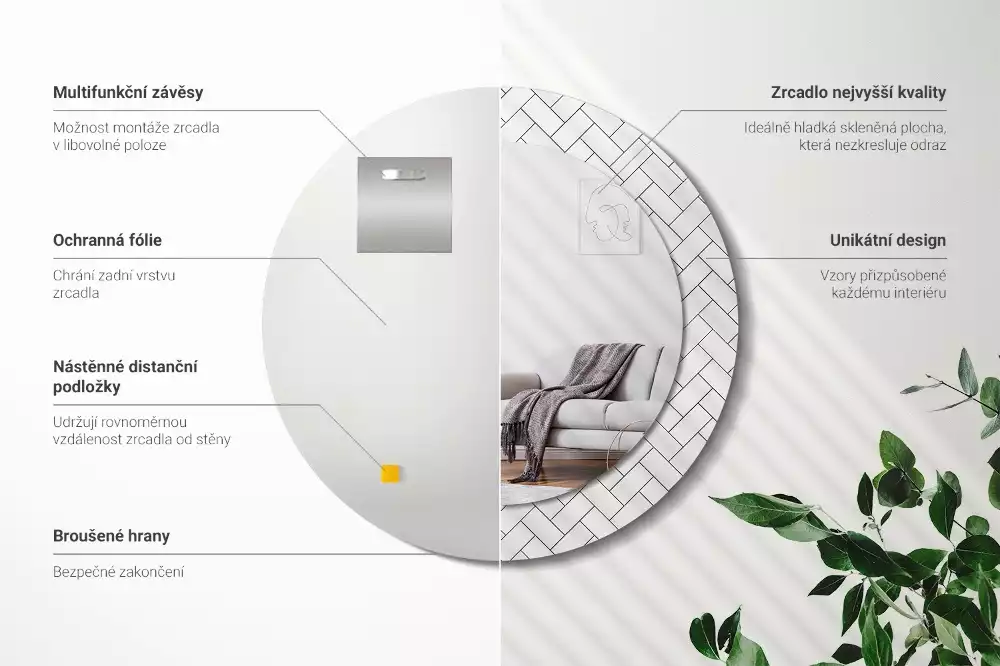 Lustro z drukowaną ramką w wzór jodełki