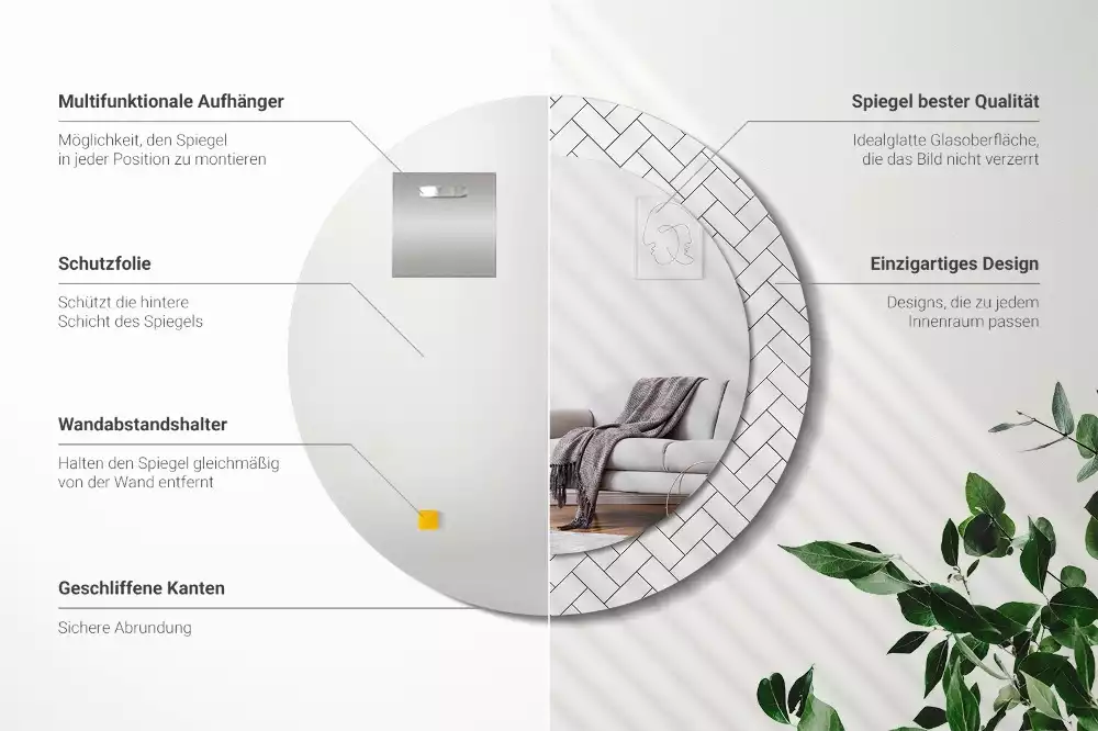 Lustro z drukowaną ramką w wzór jodełki