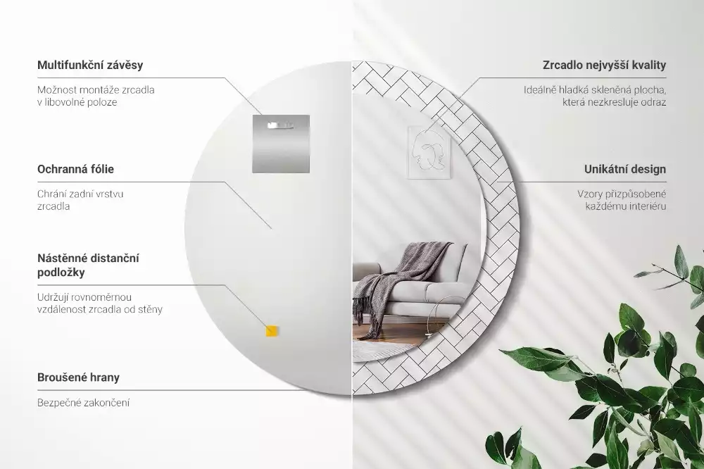 Lustro z drukowaną ramką w wzór jodełki