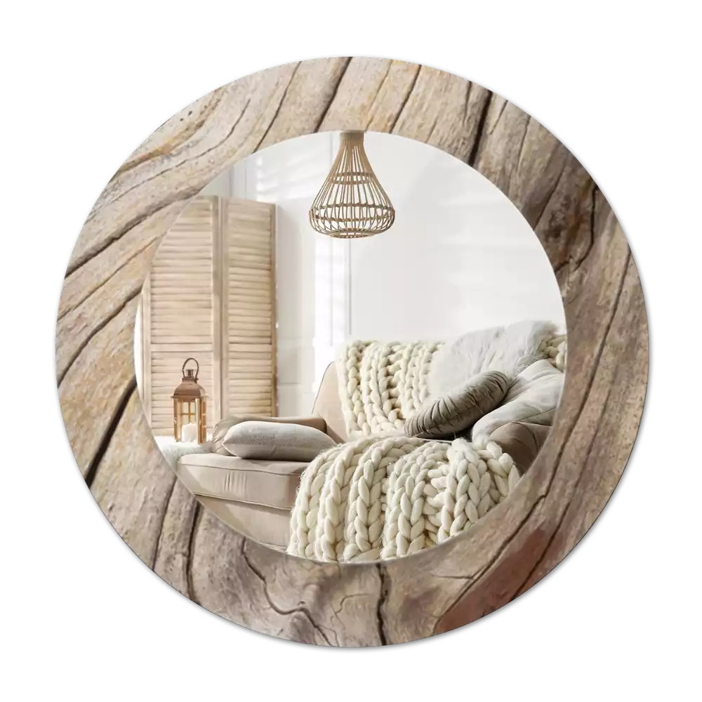 Lustro ścienne dekoracyjne o okrągłym kształcie z motywem pękniętego drewna