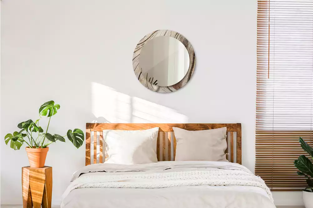 Lustro ścienne dekoracyjne o okrągłym kształcie z motywem pękniętego drewna