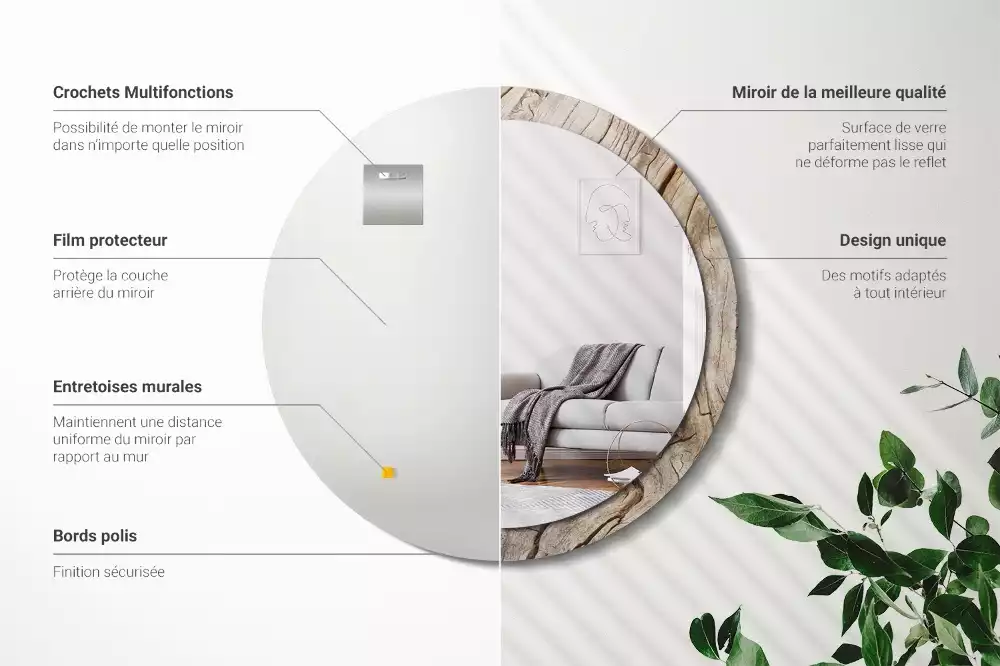 Lustro ścienne dekoracyjne o okrągłym kształcie z motywem pękniętego drewna