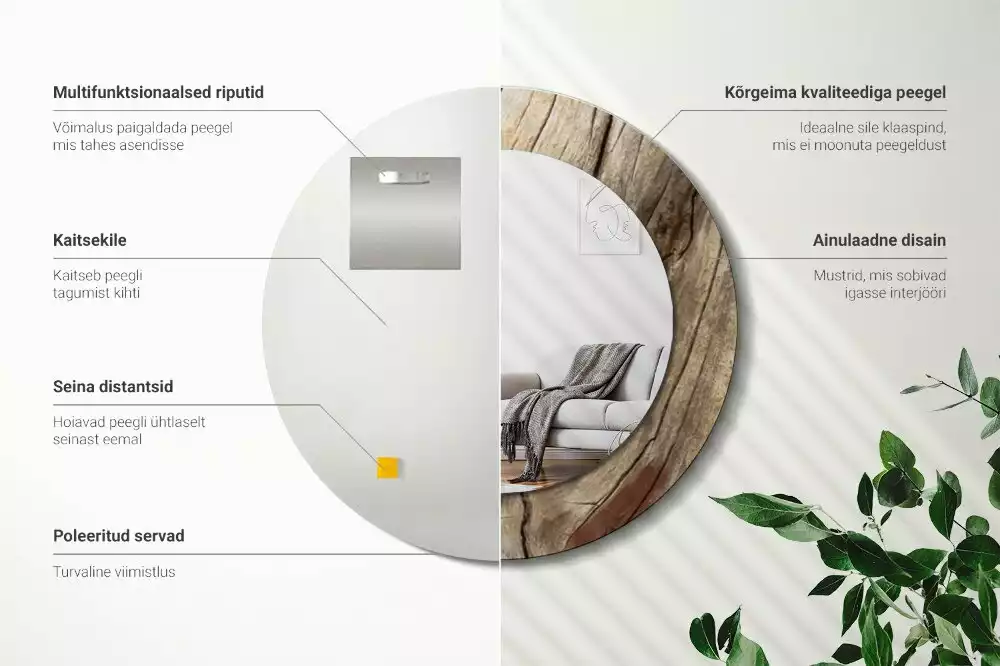 Lustro ścienne dekoracyjne o okrągłym kształcie z motywem pękniętego drewna