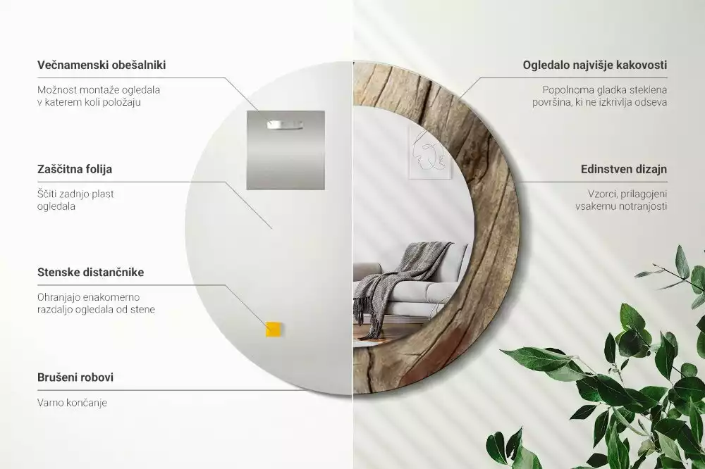 Lustro ścienne dekoracyjne o okrągłym kształcie z motywem pękniętego drewna