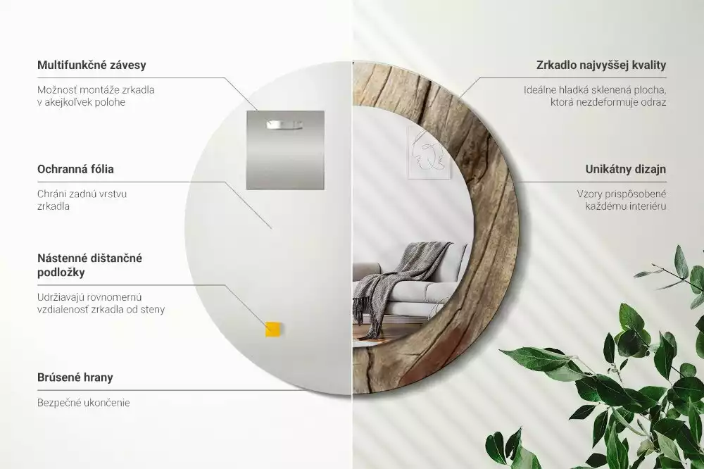 Lustro ścienne dekoracyjne o okrągłym kształcie z motywem pękniętego drewna