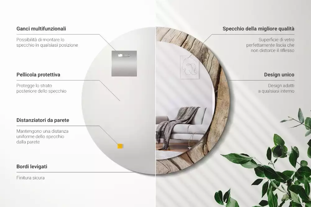 Lustro ścienne dekoracyjne o okrągłym kształcie z motywem pękniętego drewna