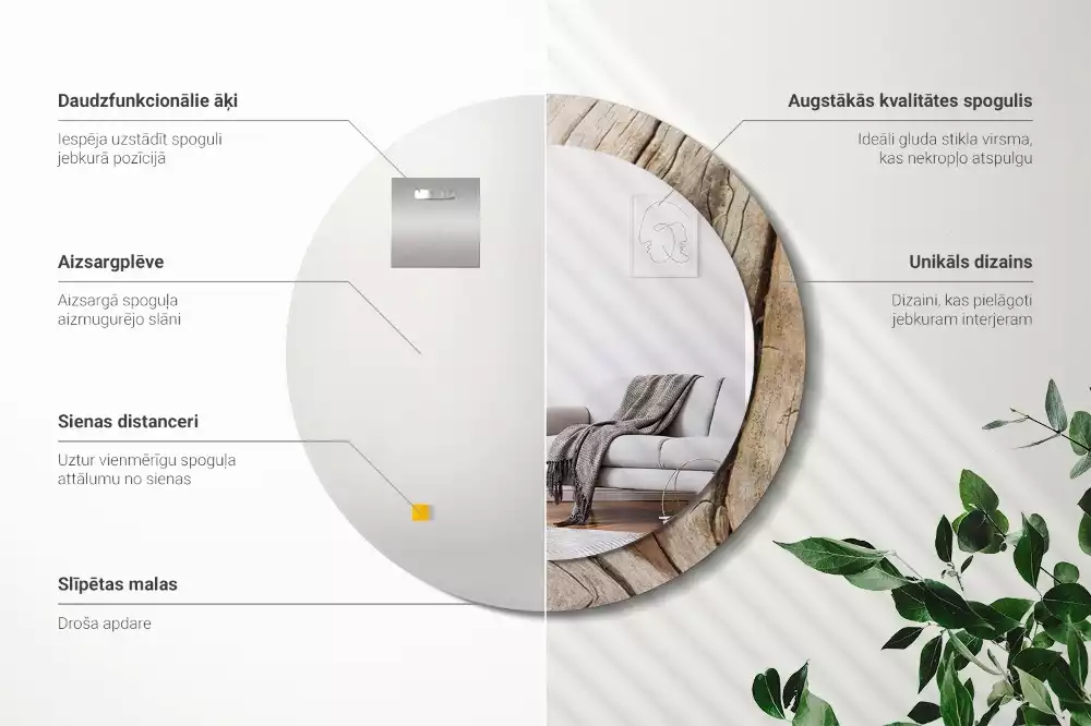 Lustro ścienne dekoracyjne o okrągłym kształcie z motywem pękniętego drewna