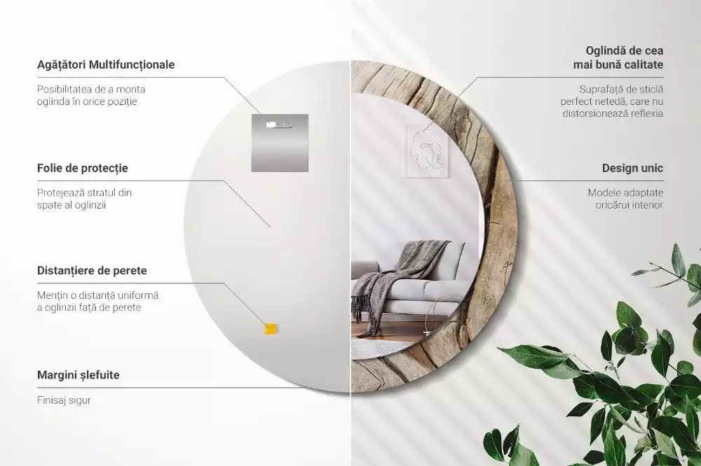 Lustro ścienne dekoracyjne o okrągłym kształcie z motywem pękniętego drewna