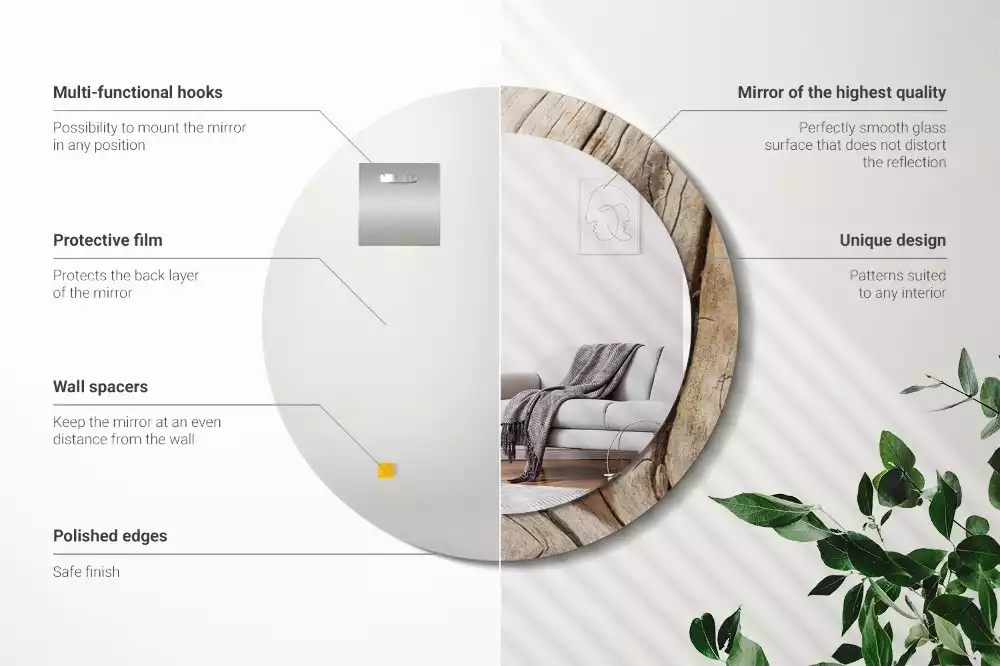 Lustro ścienne dekoracyjne o okrągłym kształcie z motywem pękniętego drewna