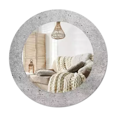 Lustro z ramą z nadrukiem w kolorze szarego betonu o okrągłym kształcie
