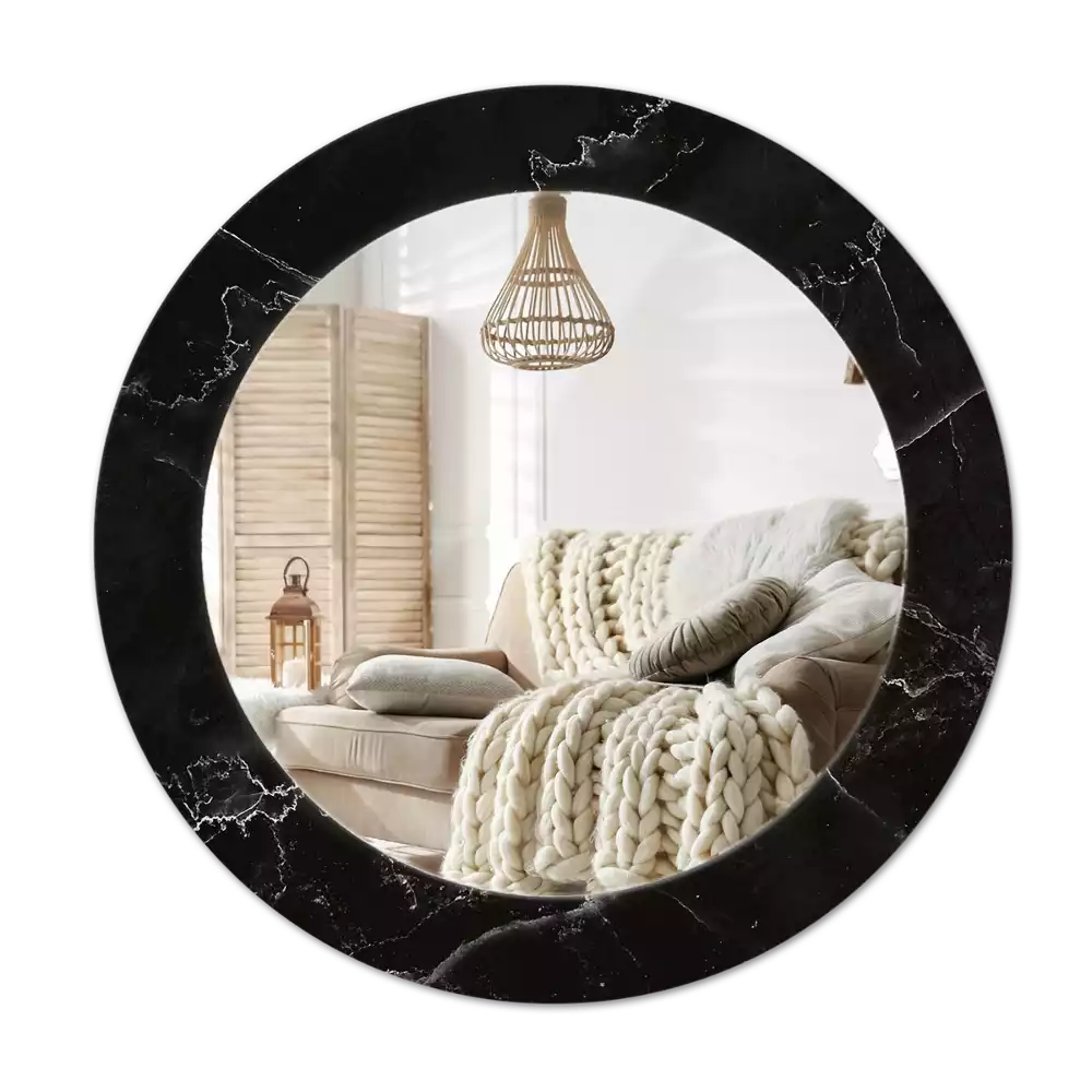 Lustro okrągłe z drukowaną ramką w motywie kamienia marmurowego