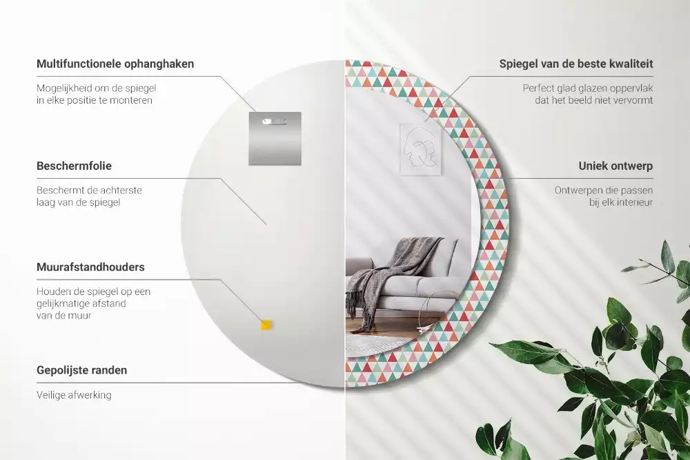 Lustro ścienne dekoracyjne o okrągłym kształcie z geometrycznym wzorem