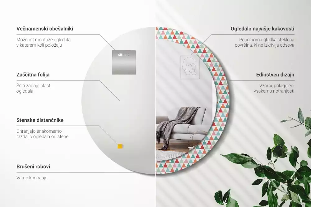 Lustro ścienne dekoracyjne o okrągłym kształcie z geometrycznym wzorem