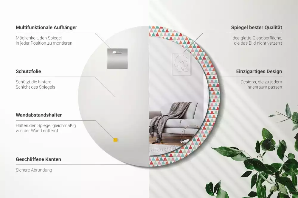 Lustro ścienne dekoracyjne o okrągłym kształcie z geometrycznym wzorem