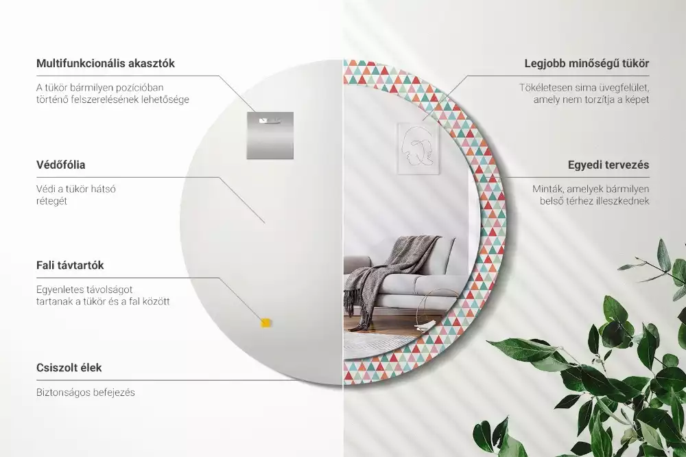 Lustro ścienne dekoracyjne o okrągłym kształcie z geometrycznym wzorem