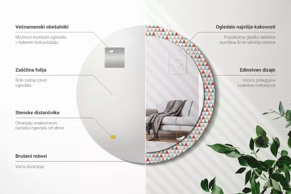 Lustro ścienne dekoracyjne o okrągłym kształcie z geometrycznym wzorem