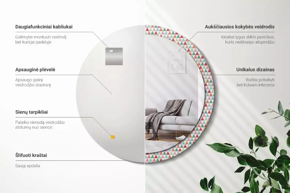 Lustro ścienne dekoracyjne o okrągłym kształcie z geometrycznym wzorem