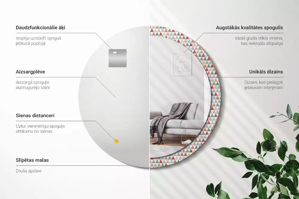 Lustro ścienne dekoracyjne o okrągłym kształcie z geometrycznym wzorem