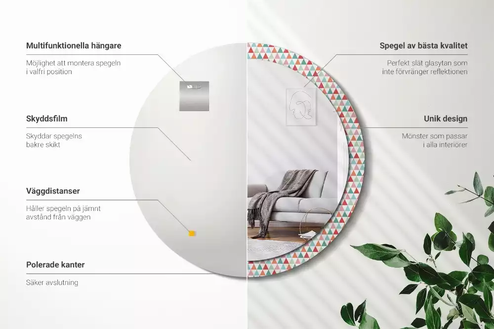 Lustro ścienne dekoracyjne o okrągłym kształcie z geometrycznym wzorem