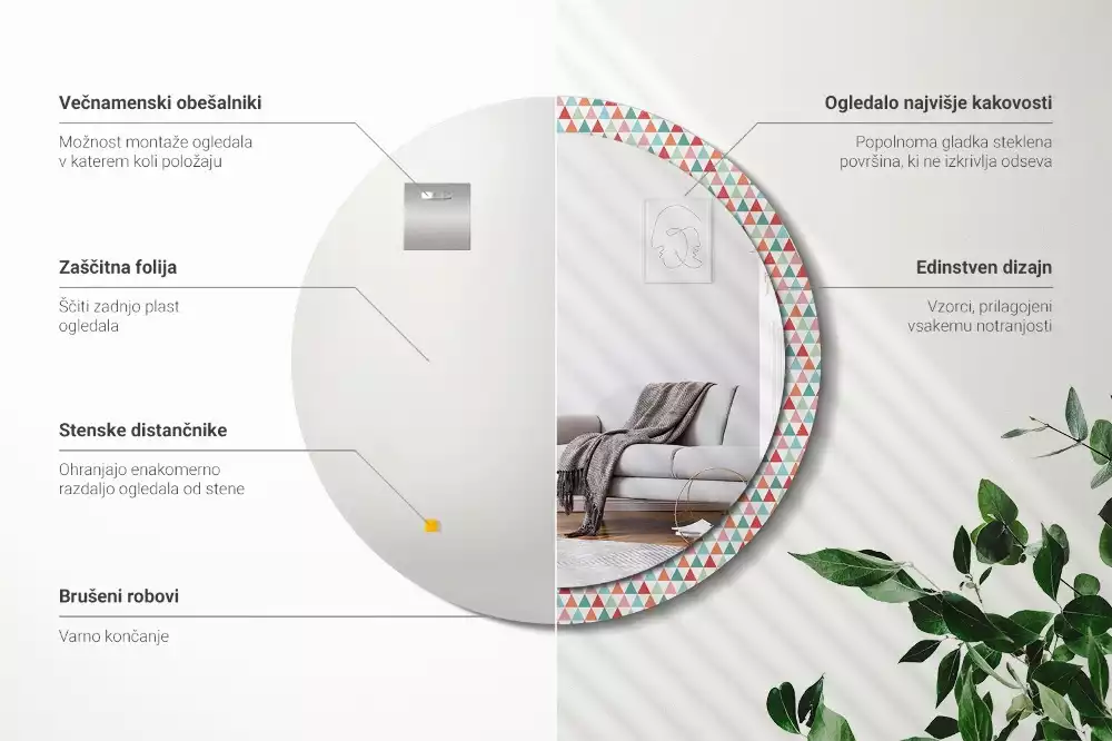 Lustro ścienne dekoracyjne o okrągłym kształcie z geometrycznym wzorem