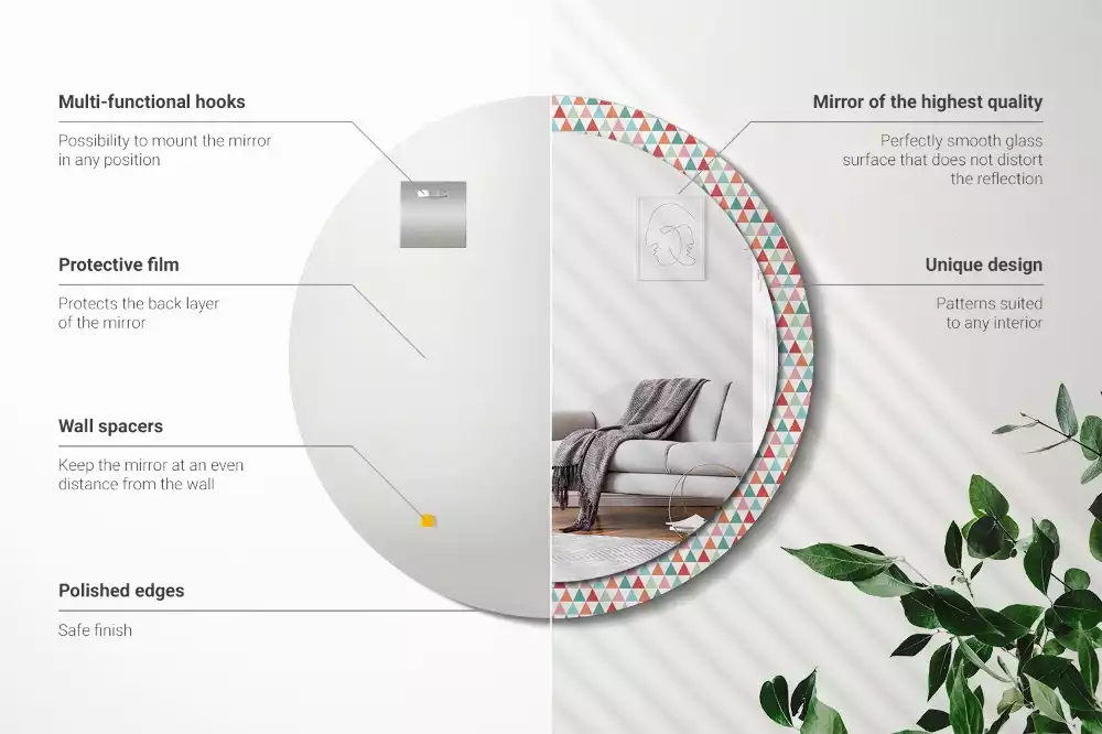 Lustro ścienne dekoracyjne o okrągłym kształcie z geometrycznym wzorem