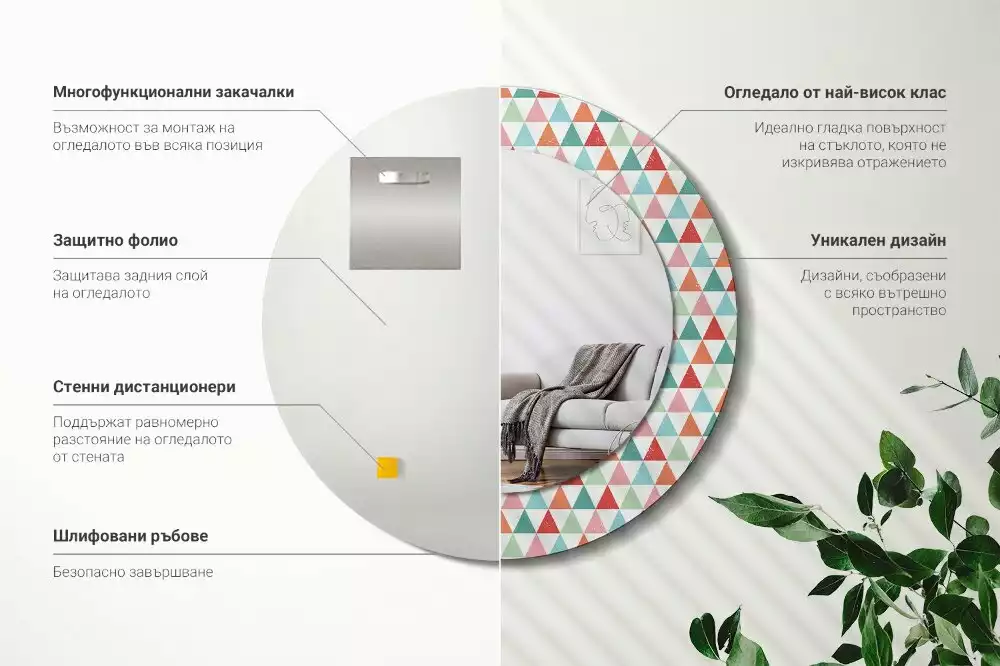 Lustro ścienne dekoracyjne o okrągłym kształcie z geometrycznym wzorem