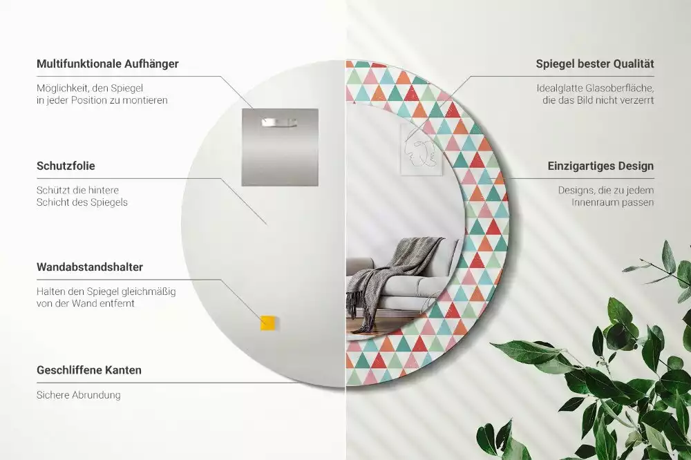 Lustro ścienne dekoracyjne o okrągłym kształcie z geometrycznym wzorem