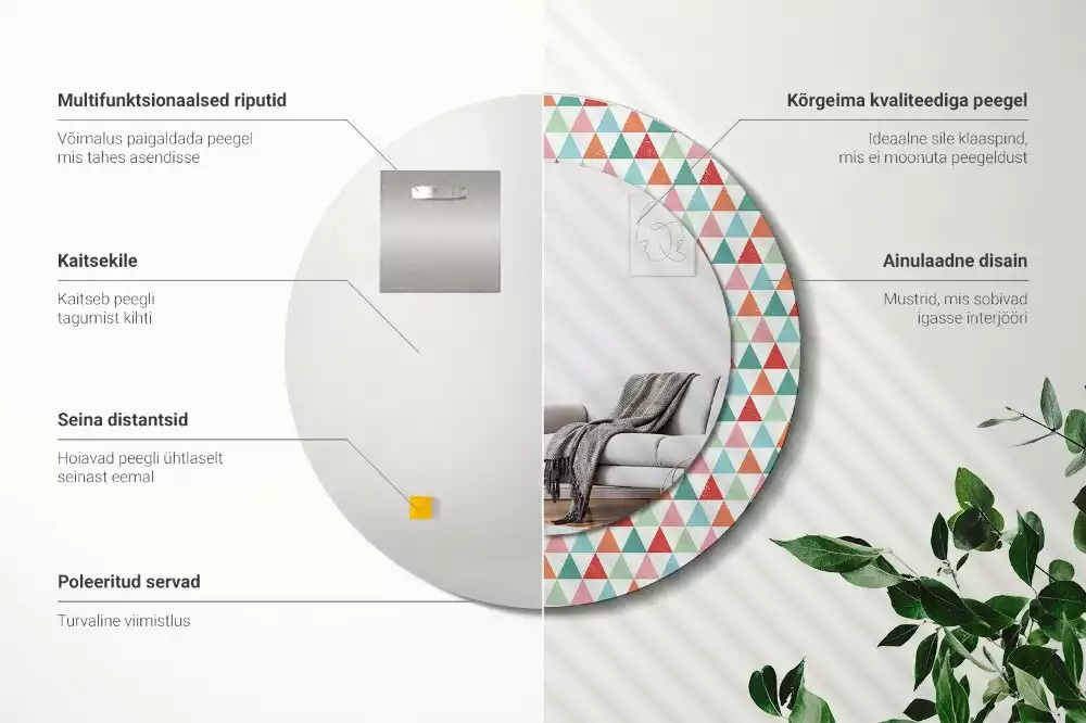 Lustro ścienne dekoracyjne o okrągłym kształcie z geometrycznym wzorem