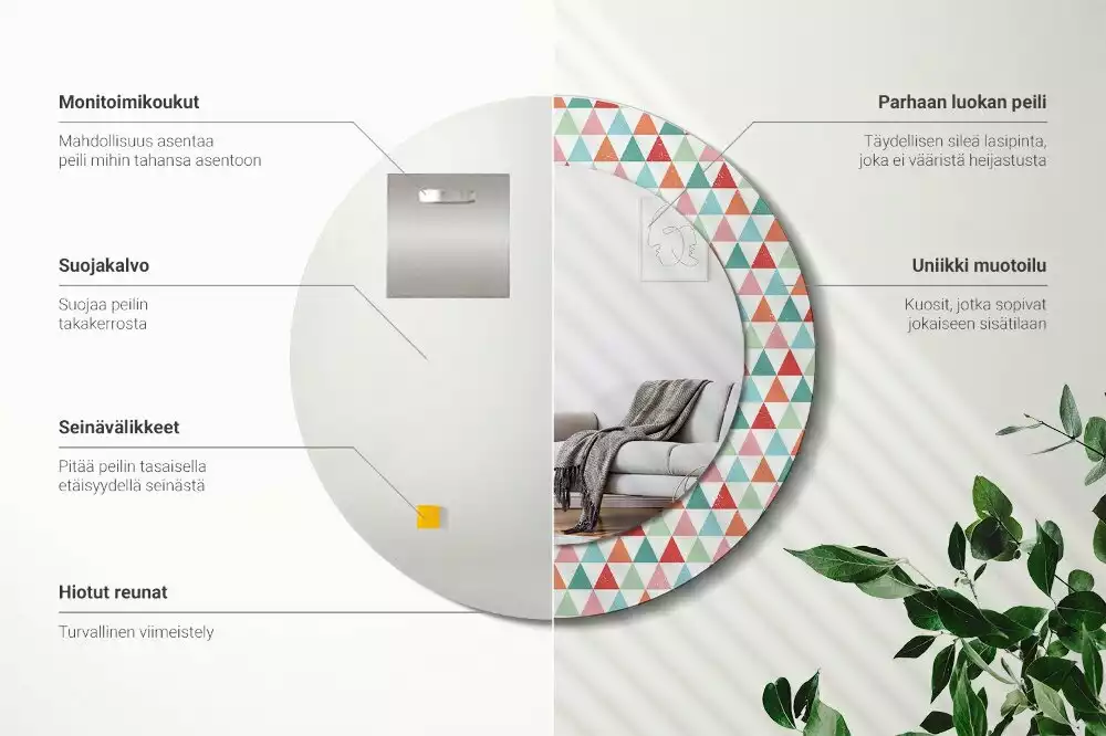 Lustro ścienne dekoracyjne o okrągłym kształcie z geometrycznym wzorem