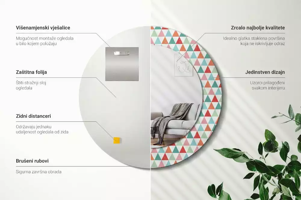 Lustro ścienne dekoracyjne o okrągłym kształcie z geometrycznym wzorem