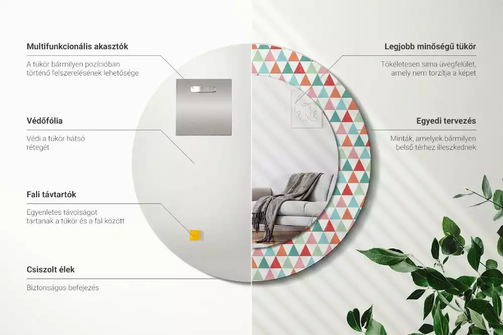 Lustro ścienne dekoracyjne o okrągłym kształcie z geometrycznym wzorem