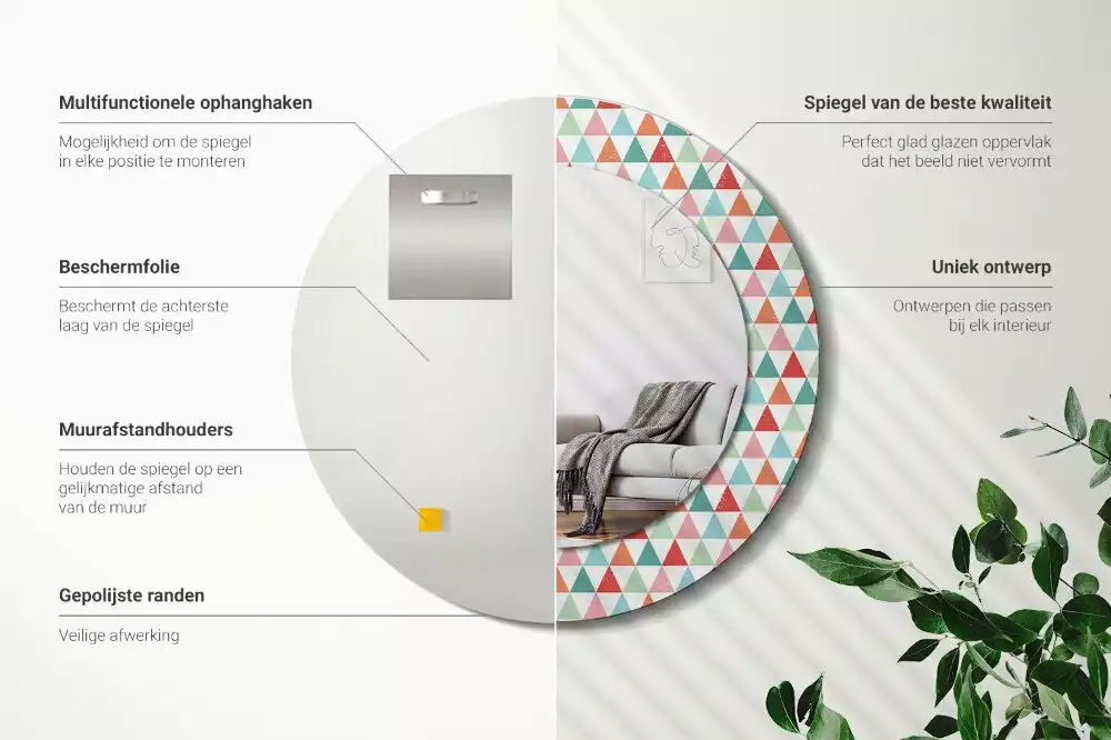 Lustro ścienne dekoracyjne o okrągłym kształcie z geometrycznym wzorem