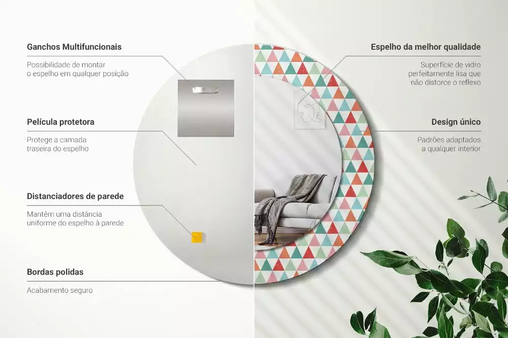 Lustro ścienne dekoracyjne o okrągłym kształcie z geometrycznym wzorem