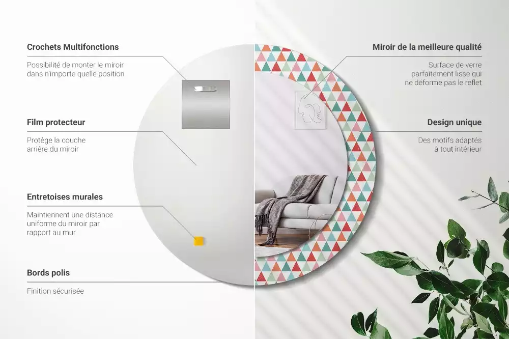 Lustro ścienne dekoracyjne o okrągłym kształcie z geometrycznym wzorem