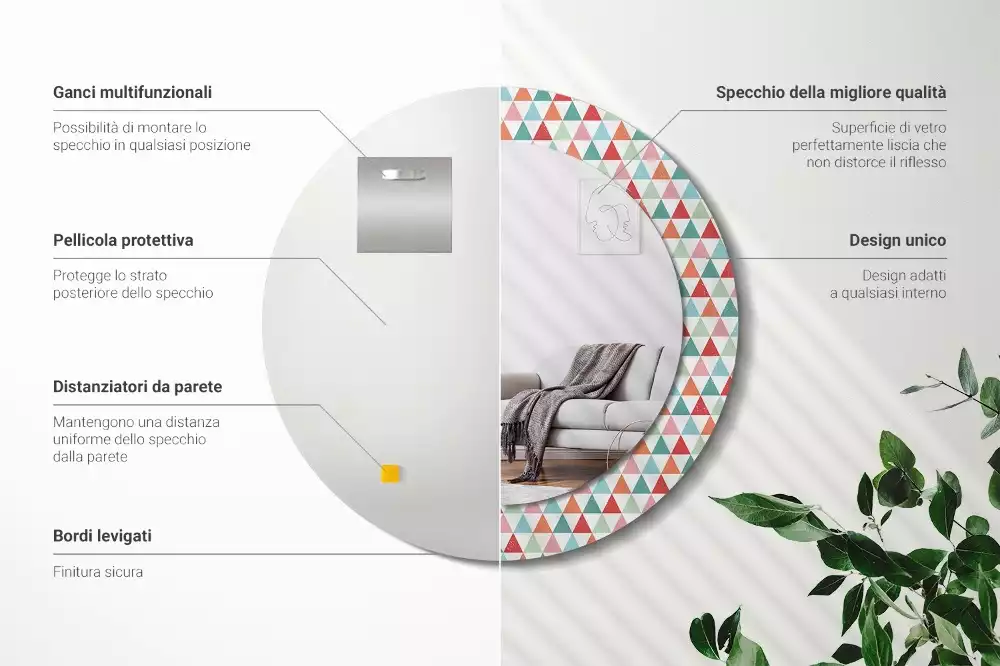 Lustro ścienne dekoracyjne o okrągłym kształcie z geometrycznym wzorem