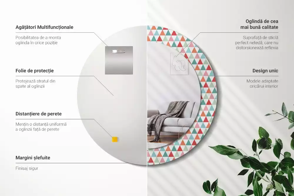 Lustro ścienne dekoracyjne o okrągłym kształcie z geometrycznym wzorem