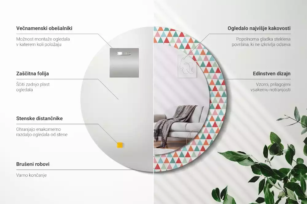 Lustro ścienne dekoracyjne o okrągłym kształcie z geometrycznym wzorem
