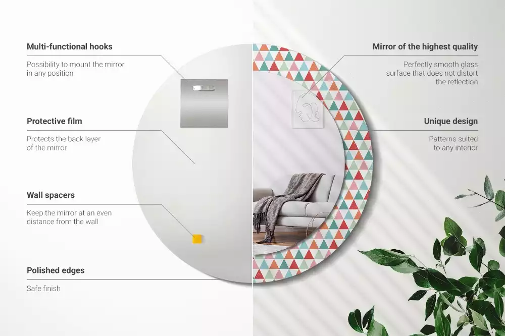 Lustro ścienne dekoracyjne o okrągłym kształcie z geometrycznym wzorem