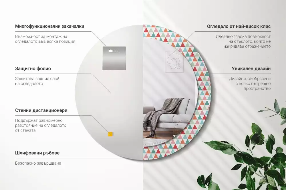 Lustro ścienne dekoracyjne o okrągłym kształcie z geometrycznym wzorem