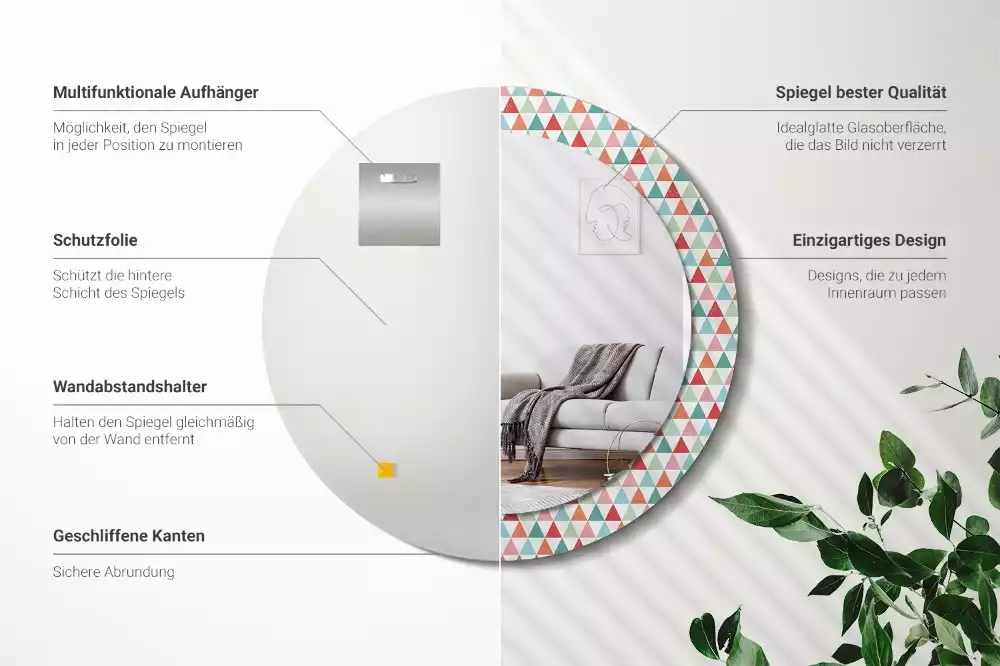 Lustro ścienne dekoracyjne o okrągłym kształcie z geometrycznym wzorem