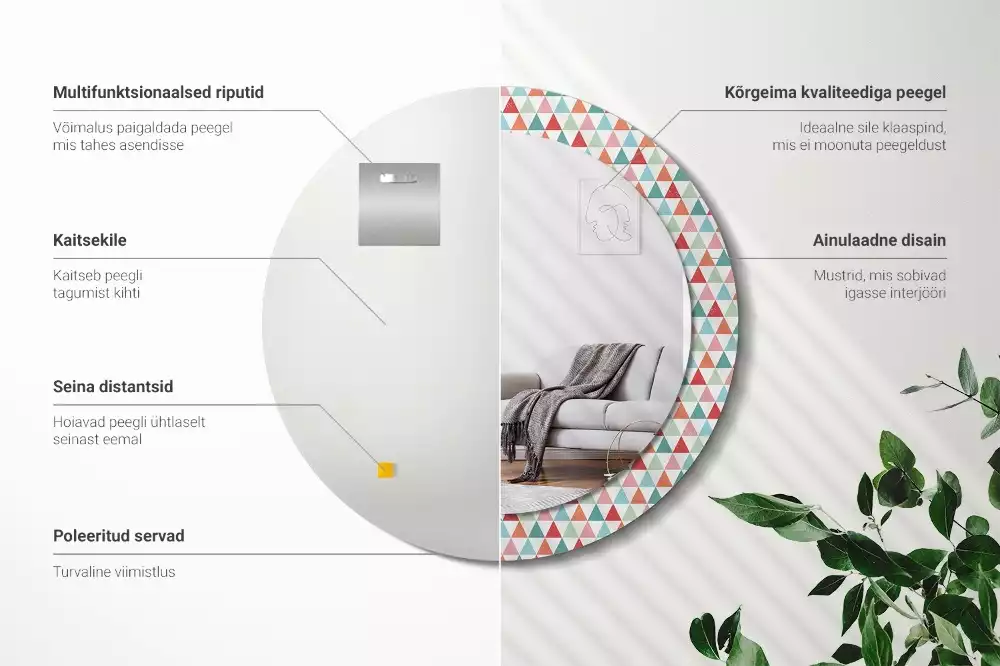 Lustro ścienne dekoracyjne o okrągłym kształcie z geometrycznym wzorem