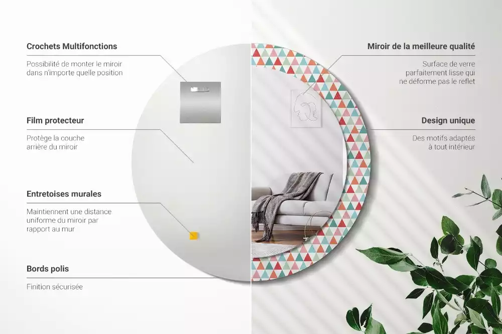 Lustro ścienne dekoracyjne o okrągłym kształcie z geometrycznym wzorem