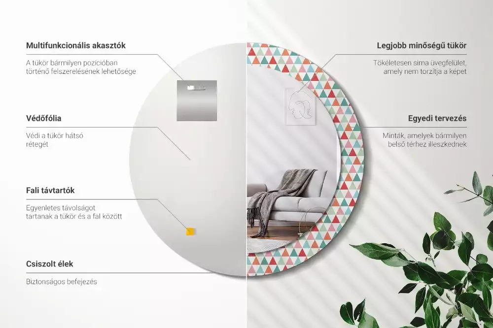 Lustro ścienne dekoracyjne o okrągłym kształcie z geometrycznym wzorem