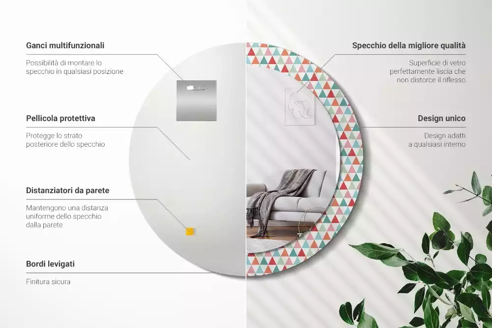 Lustro ścienne dekoracyjne o okrągłym kształcie z geometrycznym wzorem